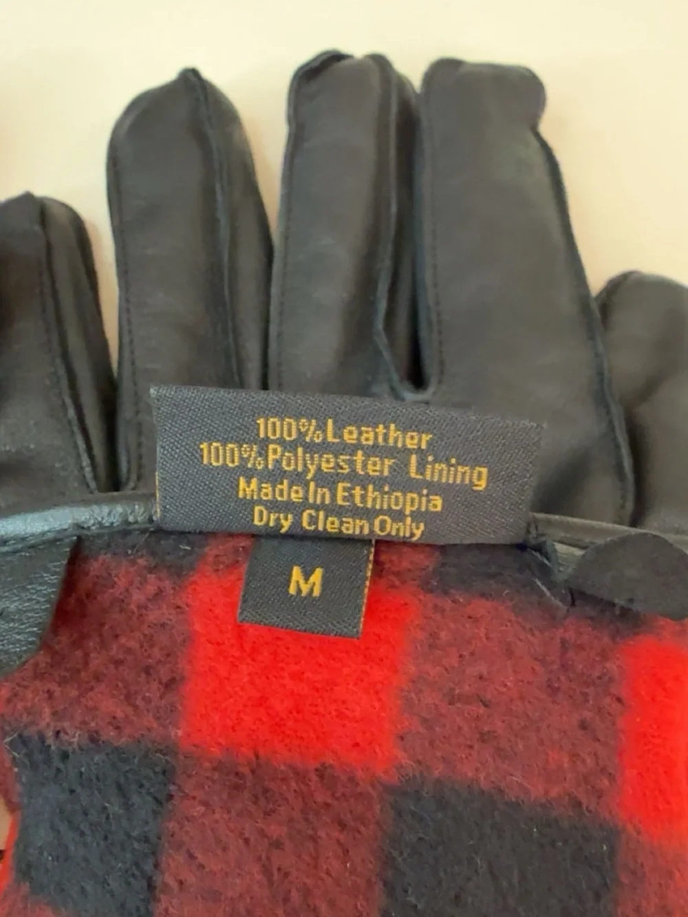 Stewart of Scotland Leather Winter Gloves Red Black Plaid Size M